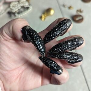 Full set of Halloween silver & rhinestone fingertip claw rings - costume jewelry
